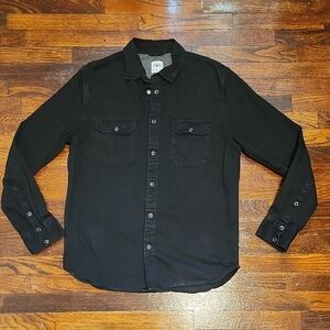 Zara Black Casual Denim Button Down with Classic Collar and Metal Snap Closure